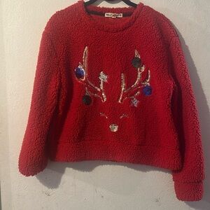 Wallflower Red Reindeer Crew Neck Sweater, Size Medium
